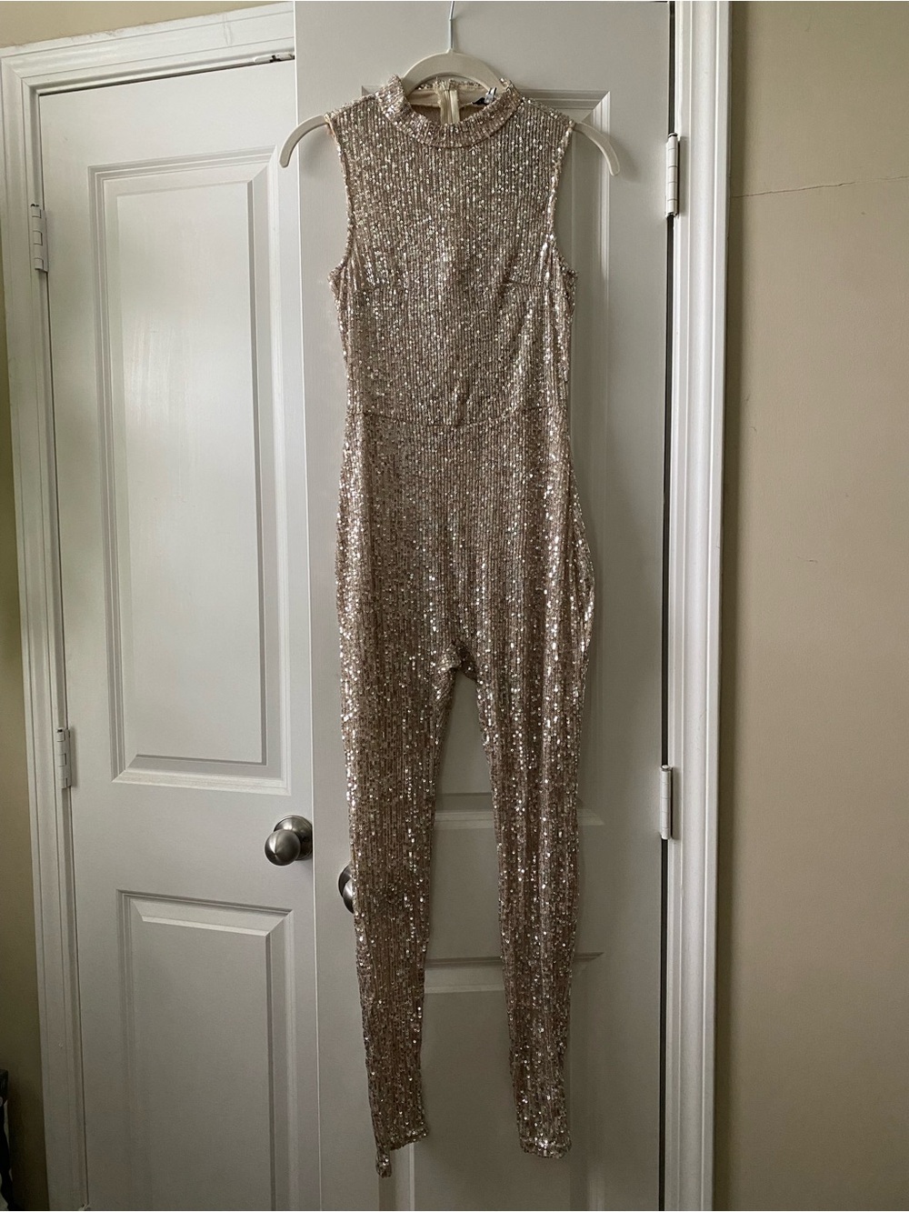 Fashion Nova Champagne Sequin Jumpsuit